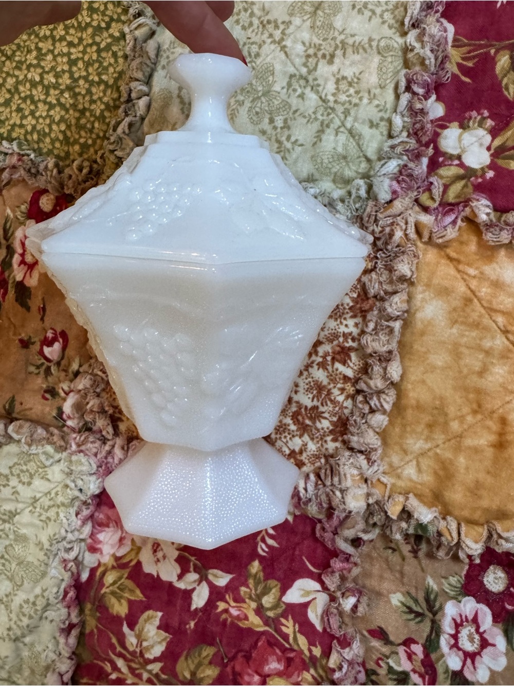 White Milk Glass Covered Candy Dish - Elegant Home Accent